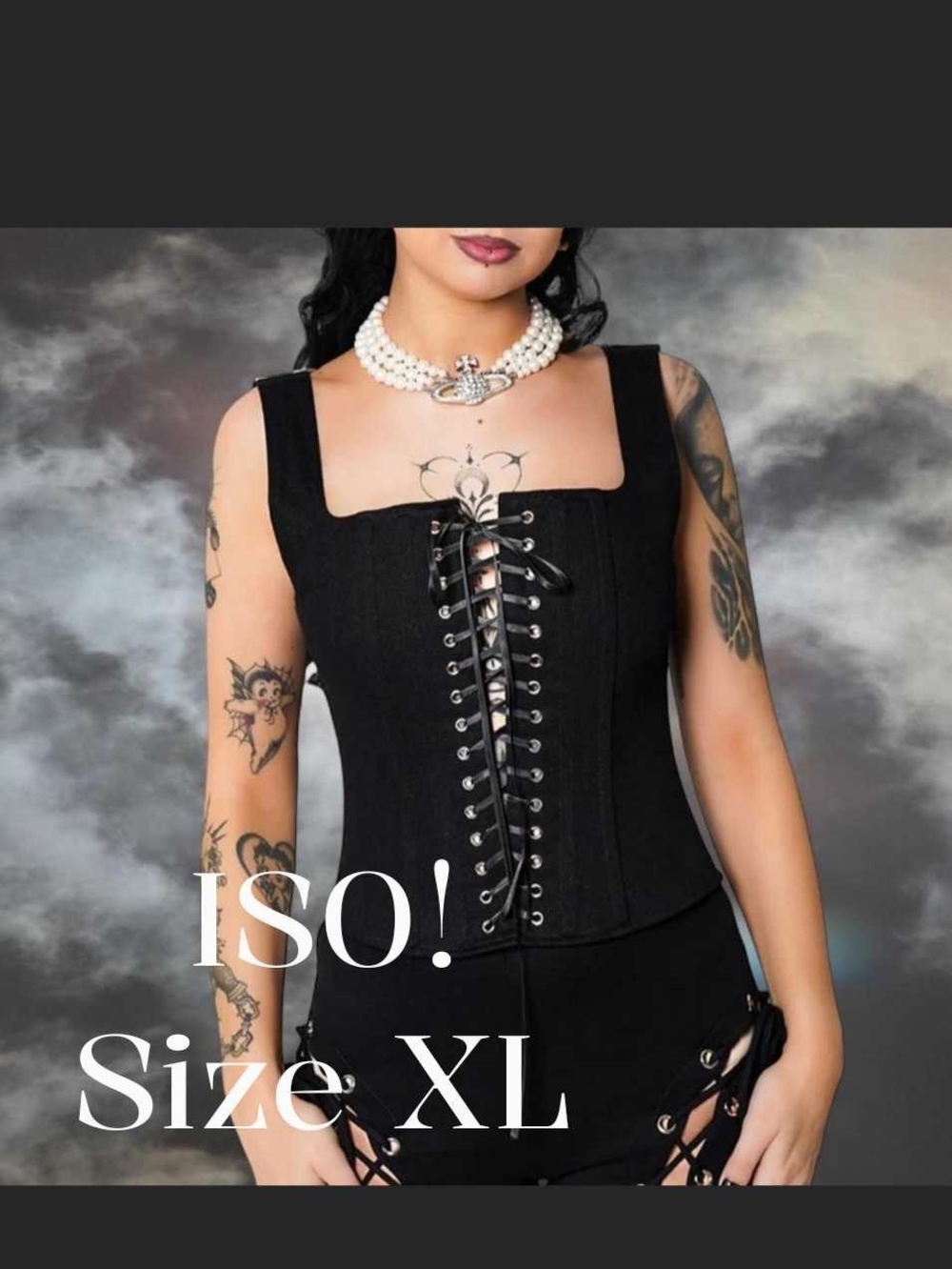 Black Lace-Up Corset Top - Square Neck